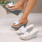 Damen Wedge-Sandalen mit funkelndem Schleifenapplikation R&B