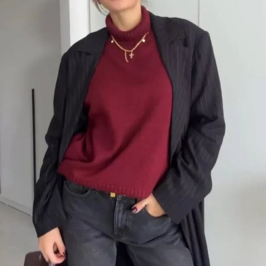 Damen Oversized Pullover mit hohem Kragen R&B