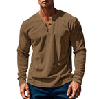 Herren nan geripptes Henley-Longsleeve mit Stehkragen, verdeckter Knopfleiste und relaxed Fit R&B