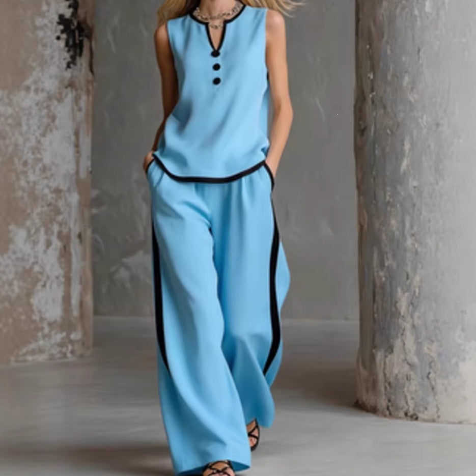 Damen Elegantes Zweiteiler-Set mit schickem Oberteil und weiten Hosen R&B