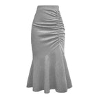 Damen eleganter Midirock mit asymmetrischem Schnitt und Raffung R&B