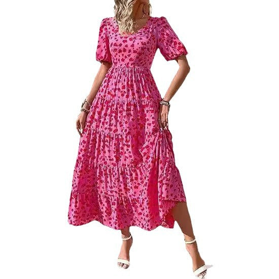 Damen Maxikleid mit Puffärmeln und Rüschendetails R&B