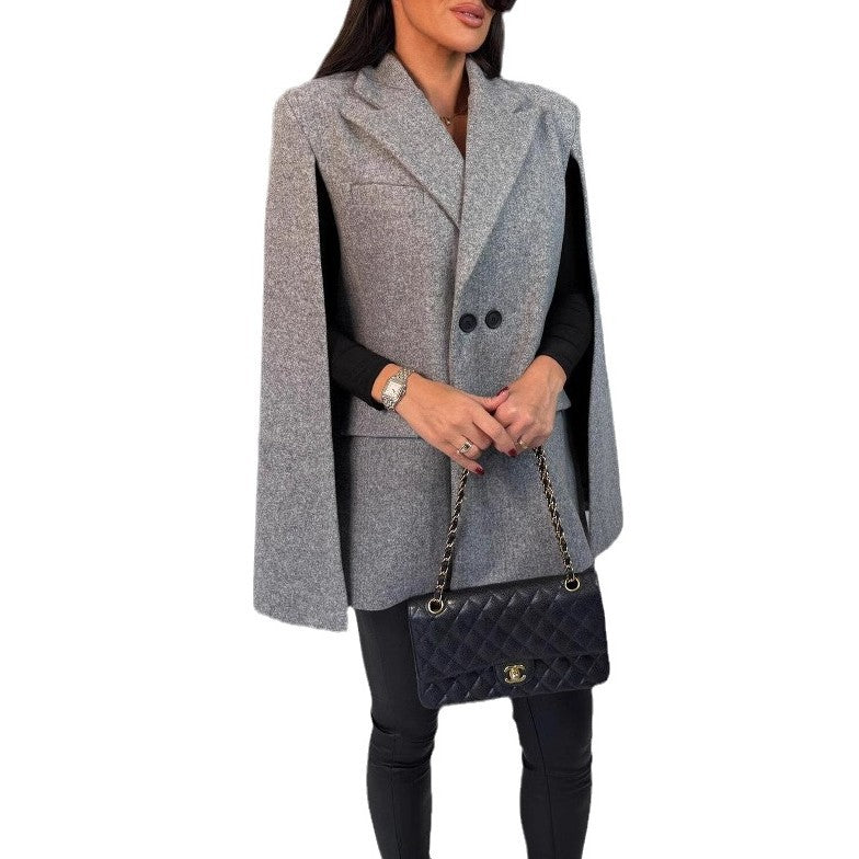 Damen modischer Cape-Blazer mit doppelter Knopfleiste R&B