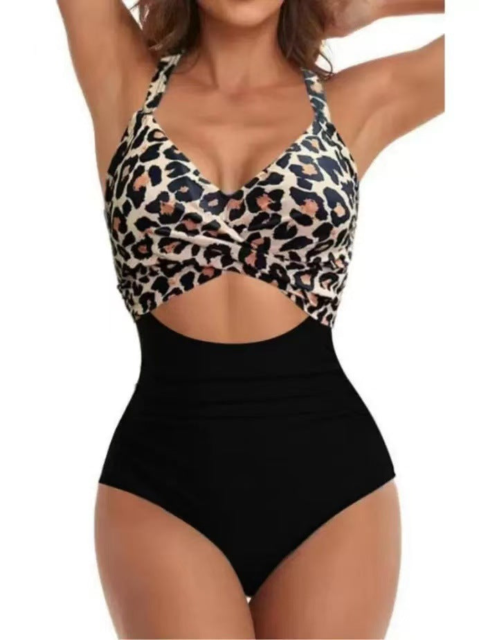 Damen Einteiliger Bikini mit modischem Cut-Out und Animal-Print R&B