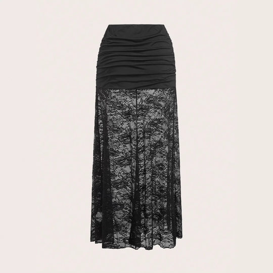 Damen nan Maxirock mit gerafftem Mini-Innenslip und floralem Spitzen-Überwurf R&B