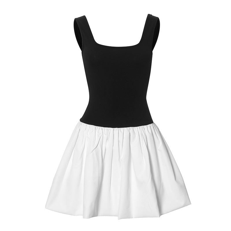 Damen Elegantes Trägerkleid mit Zierfalten und quadratischem Ausschnitt R&B
