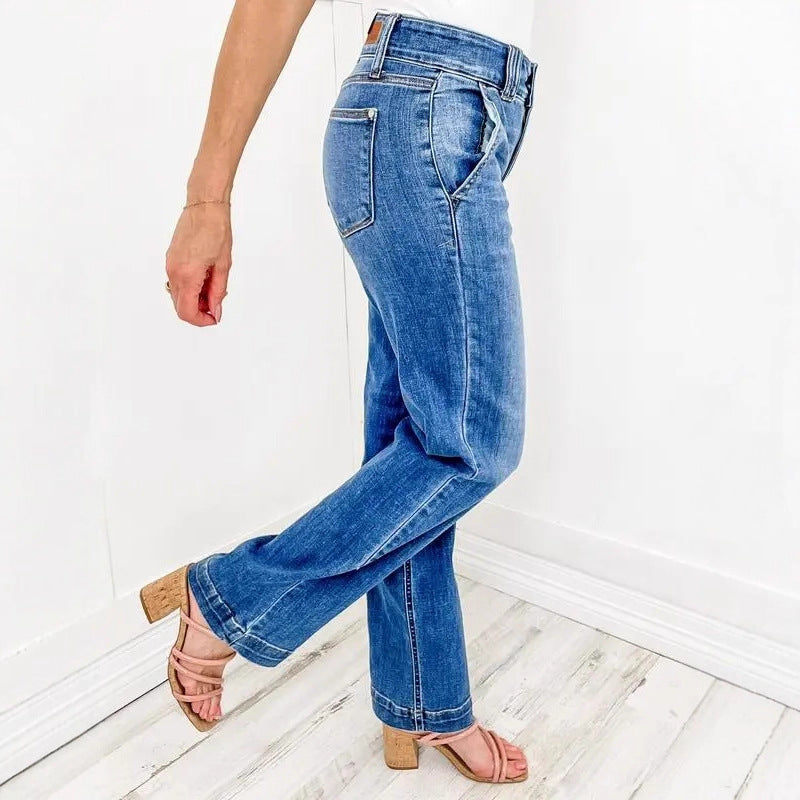 Damen Hochtaillierte Jeans im lässigen Vintage-Stil R&B