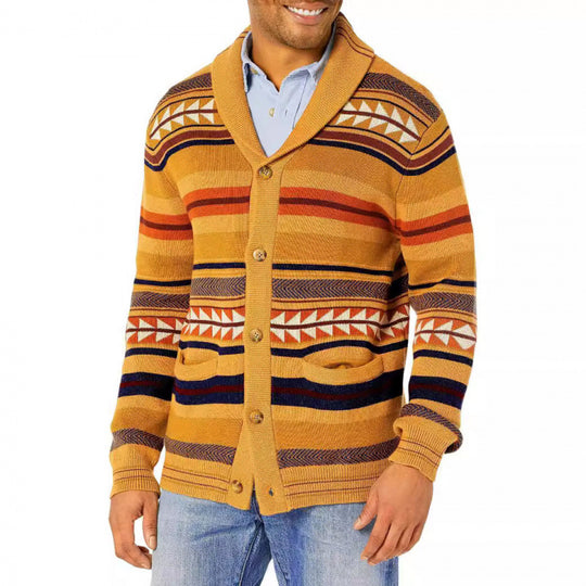 Herren Strickjacke mit geometrischem Muster und praktischen Taschen R&B