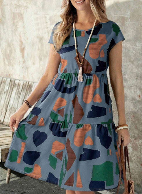 Damen Midikleid mit grafischem Muster und Schlaufenärmel R&B