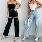 Damen Hochtaillierte Jeans mit durchbrochenem Design R&B