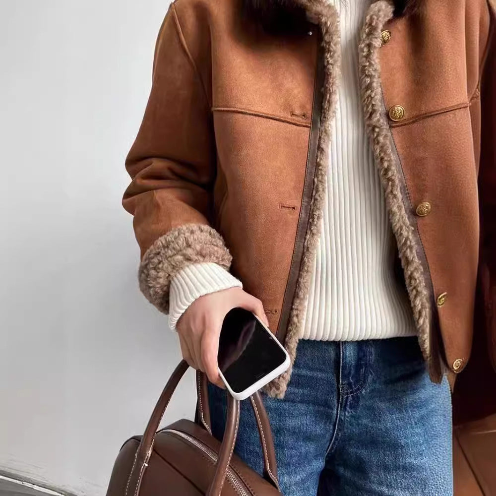 Damen Kunstlederjacke mit kuscheligem Teddyfutter R&B