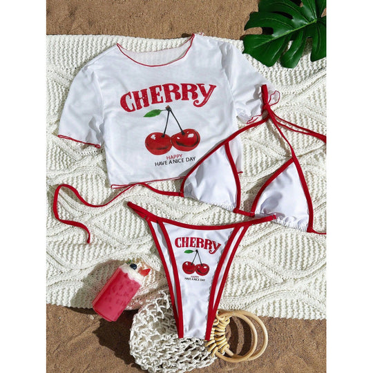 Damen Crop-Top Bikini-Set mit sportlichem Schnitt und Brasil-Print R&B