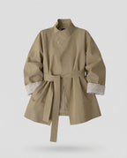 Damen Mode online taillierter Trenchcoat mit Stehkragen und Spitzenmanschetten R&B