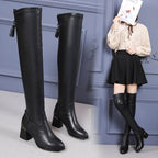 Damen Hochwertige Overknee-Stiefel mit elegantem Blockabsatz und modischem Detail