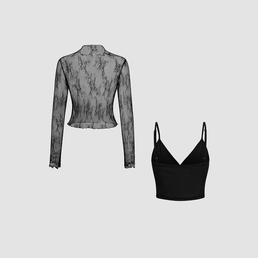 Damen Elegantes transparentes Oberteil mit langem Arm und modischem Top R&B