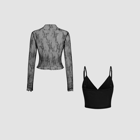 Damen Elegantes transparentes Oberteil mit langem Arm und modischem Top R&B