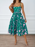 Damen Midi Kleid mit fließendem Rock und verspieltem Blattmuster R&B