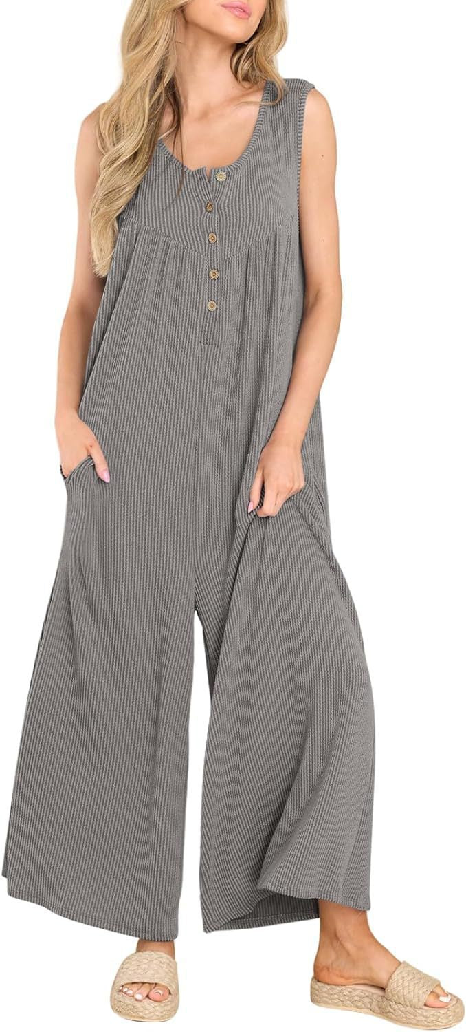 Damen Luftige Jumpsuit mit Knopfdetails und Taschen R&B