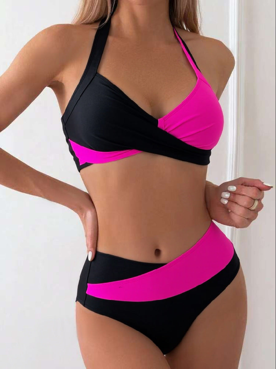 Damen Modischer Bikini mit asymmetrischem Schnitt und Kontrastdetails R&B
