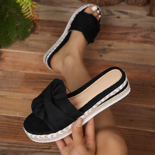 Damen modische Zehentrenner-Sandalen mit eleganter Knotenapplikation R&B