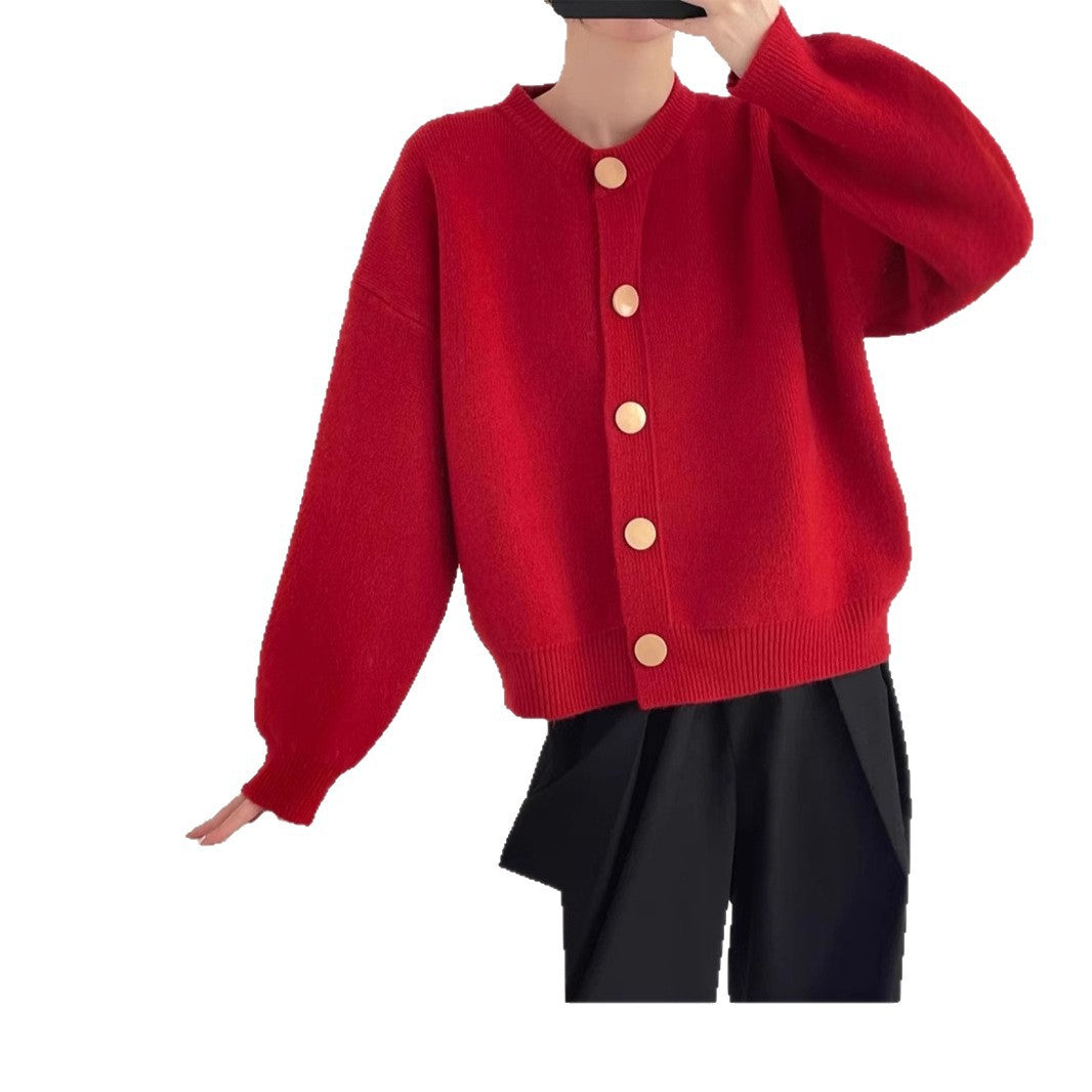 Damen Oversized Strickjacke mit großen Holzknöpfen und weitem Schnitt R&B