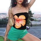 Damen Bandeau-Top mit stilvollem Blumendruck und elastischem Bund R&B