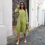 Damen Midikleid mit Volant und langen Ärmeln R&B