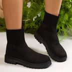 Damen nan gestrickte Sock-Stiefelette mit elastischem Rippbund stoßdämpfender Leichtsohle und robustem Traktorprofil R&B