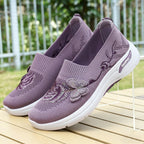 Damen nan gestrickter Slip-On Slipper mit 3D-Blumenstickerei und ergonomischer Komfort-Zwischensohle R&B