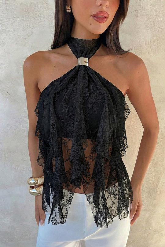 Damen Top mit asymmetrischem Schnitt und dekorativen Rüschen R&B