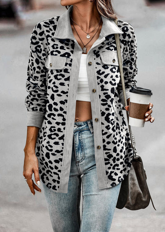 Damen Jacke im Leopardenmuster mit strukturiertem Stoff und praktischen Taschen R&B