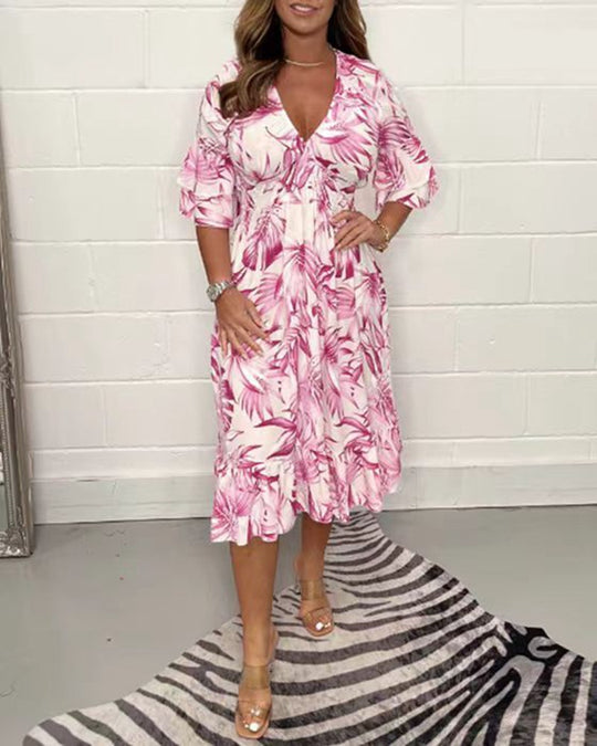 Damen Maxikleid mit floralem Muster und feminine Rüschendetails R&B
