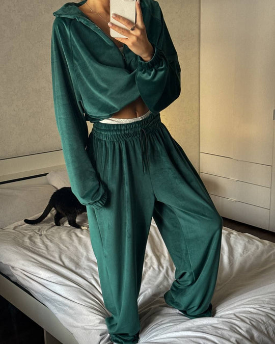 Damen sportliches Lounge-Set aus weichem Fleece mit lockerem Schnitt R&B