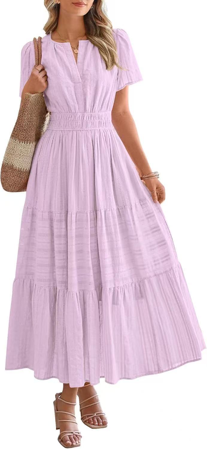 Damen Maxikleid mit elegantem V-Ausschnitt und frisch gerafftem Design R&B