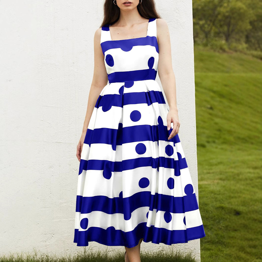 Damen Elegantes Midi-Kleid mit strukturiertem Polka-Dot-Design und schwingendem Rock R&B