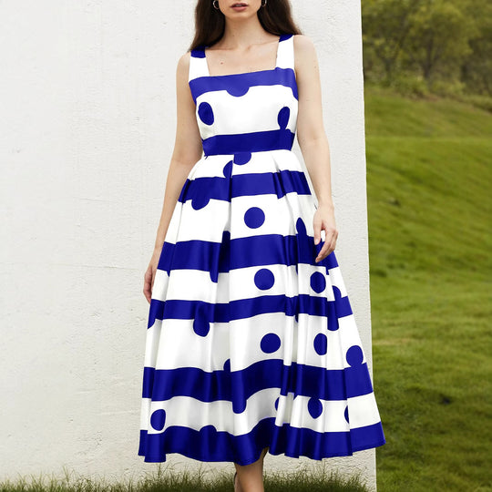 Damen Elegantes Midi-Kleid mit strukturiertem Polka-Dot-Design und schwingendem Rock R&B