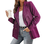 Damen Kunstleder-Blazerjacke mit doppelt gestepptem Kragen und modischem Schnitt R&B