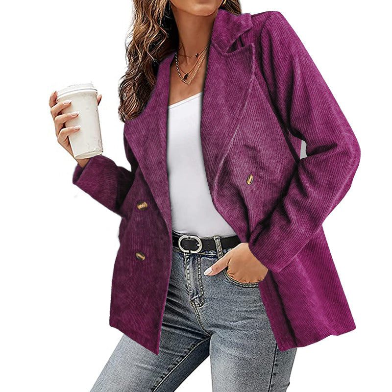 Damen Kunstleder-Blazerjacke mit doppelt gestepptem Kragen und modischem Schnitt R&B