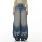 Damen Weite Jeans mit dekorativen Schleifendetails
