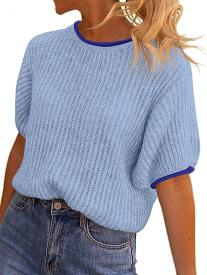 Damen lässiges Ripp-Strickoberteil mit kontrastierenden Abschlüssen R&B
