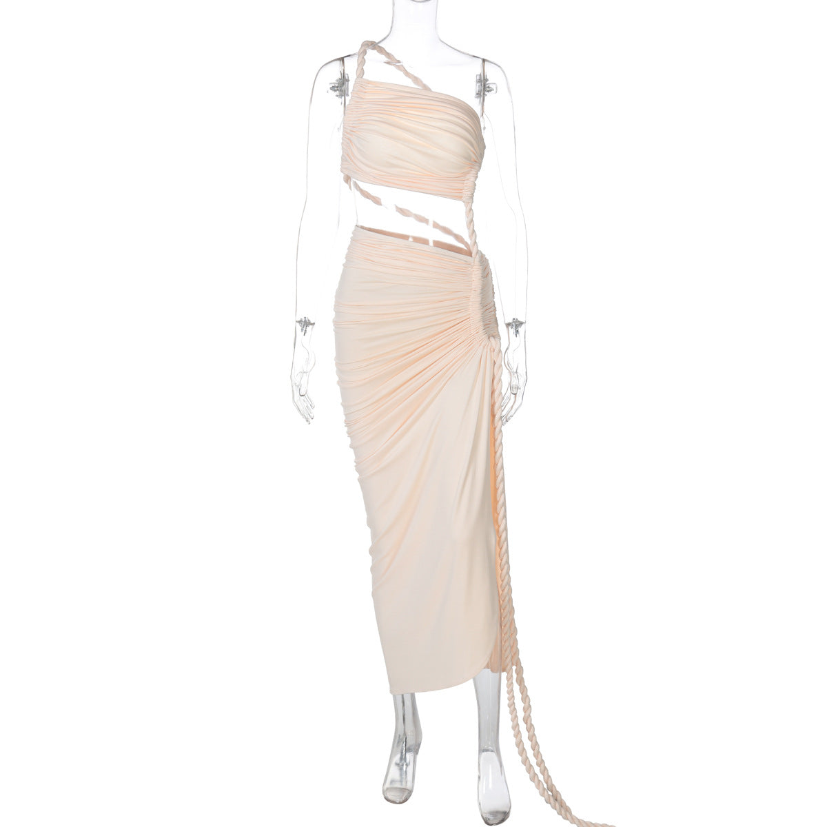 Damen Elegantes, einseitiges Maxikleid mit raffinierten Drapierungen R&B