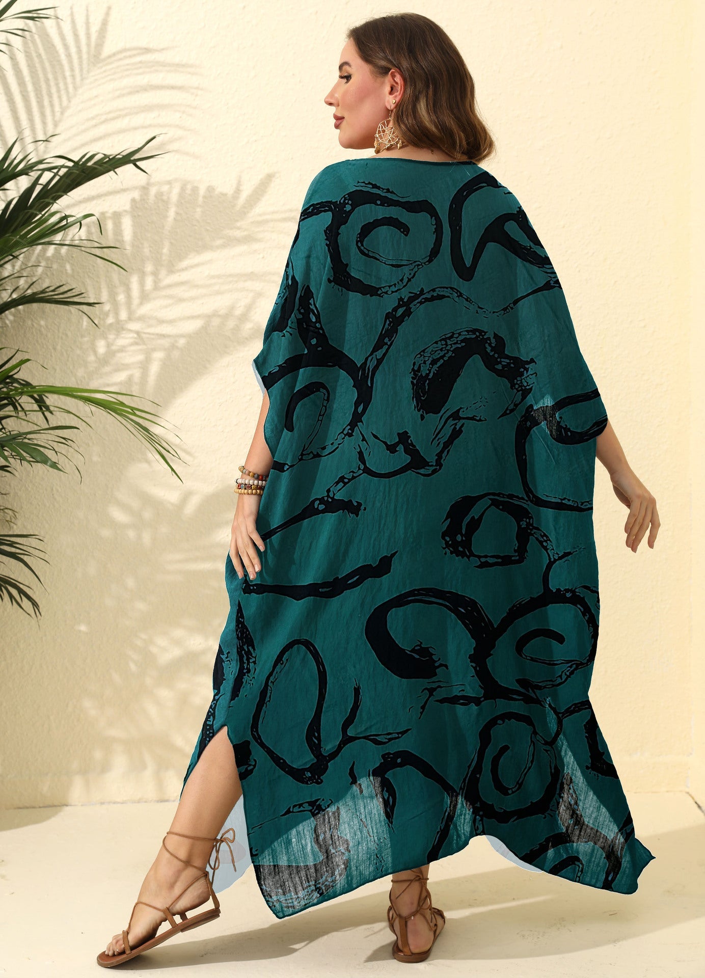 Damen luftiger Kaftan mit stylishem Muster R&B