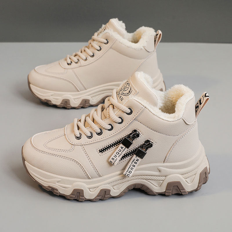 Damen High-Top Sneakers mit warmem Fleece-Futter und stylischem Reißverschluss R&B