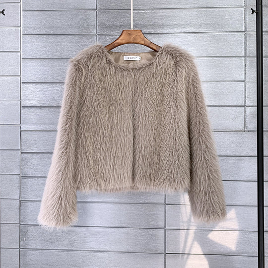 Damen Flauschige Kurzjacke aus hochwertigem Kunstfell mit eleganten Ärmeln R&B