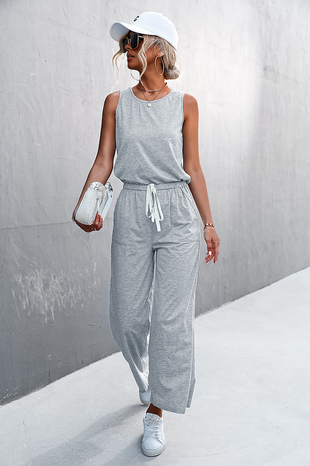 Damen luftiger Jumpsuit mit weitem Bein und elastischem Taillenzug R&B
