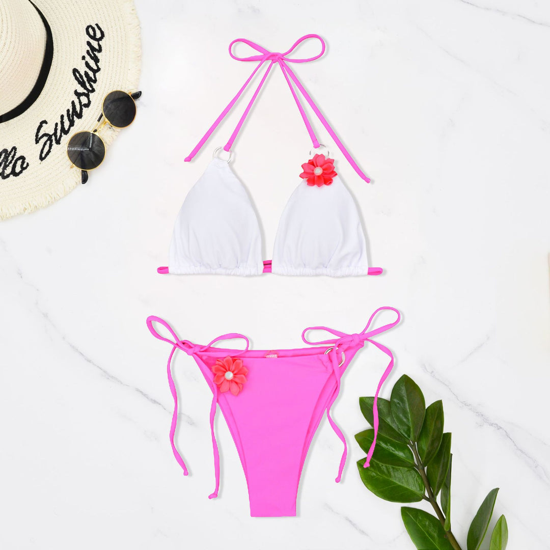 Damen Triangel-Bikini mit dekorativen Blumen R&B