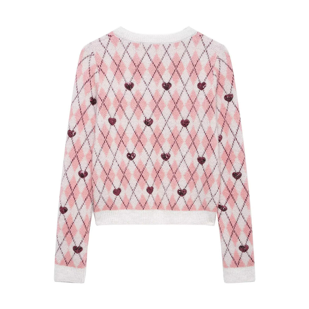 Damen Pullover mit herzförmigem Pattern und Glitzerelementen R&B
