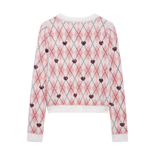 Damen Pullover mit herzförmigem Pattern und Glitzerelementen R&B