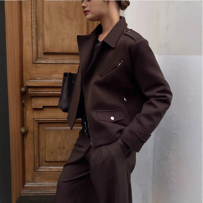 Damen modische cropped Jacke im minimalistischen Stil mit Taschen R&B
