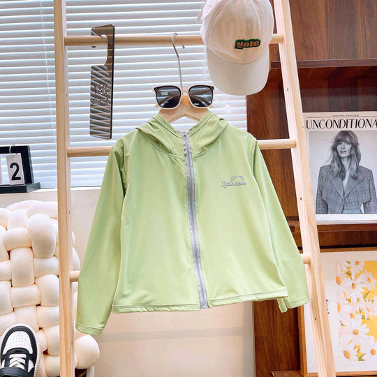Mädchen nan leichte Kapuzen-Zip-Up Windbreaker-Jacke mit gesticktem Bärenpatch R&B